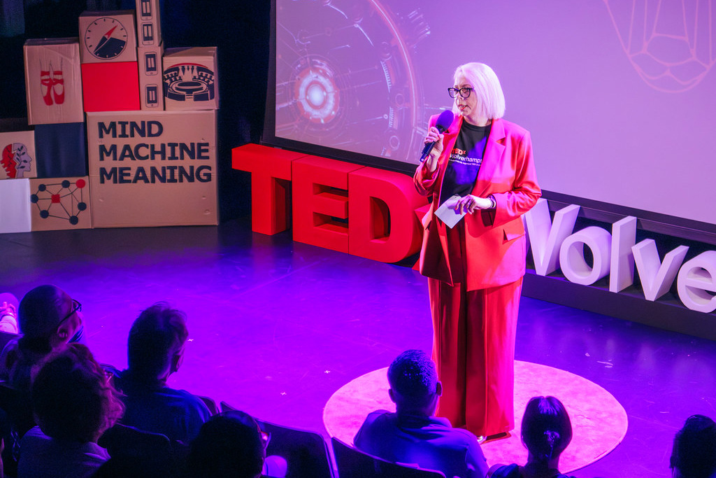Speaker on stage at the TEDxWolverhampton event